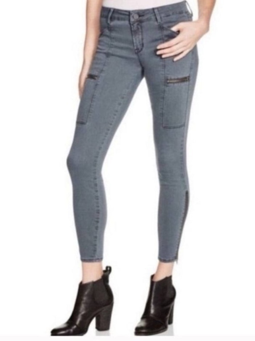 pistola Grey Skinny Cargo Jeans with Ankle Zips